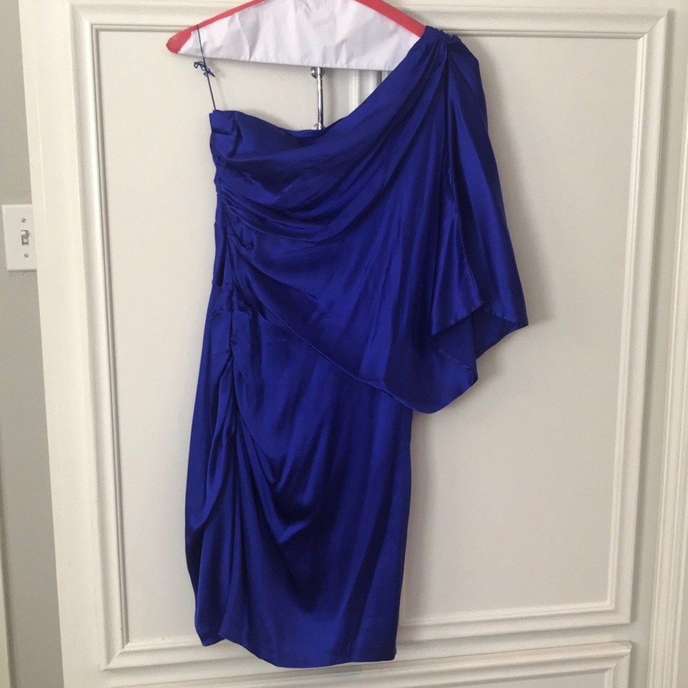 Safire blue one shoulder formal dress